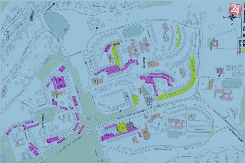 Mapa plánovaného značenia parkovacích miest na KVP